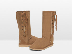 Adults Chestnut Lace Up Tall Ugg Boot with Classic Sole