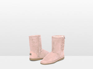 Kids Pink Lace Up Ugg Boot