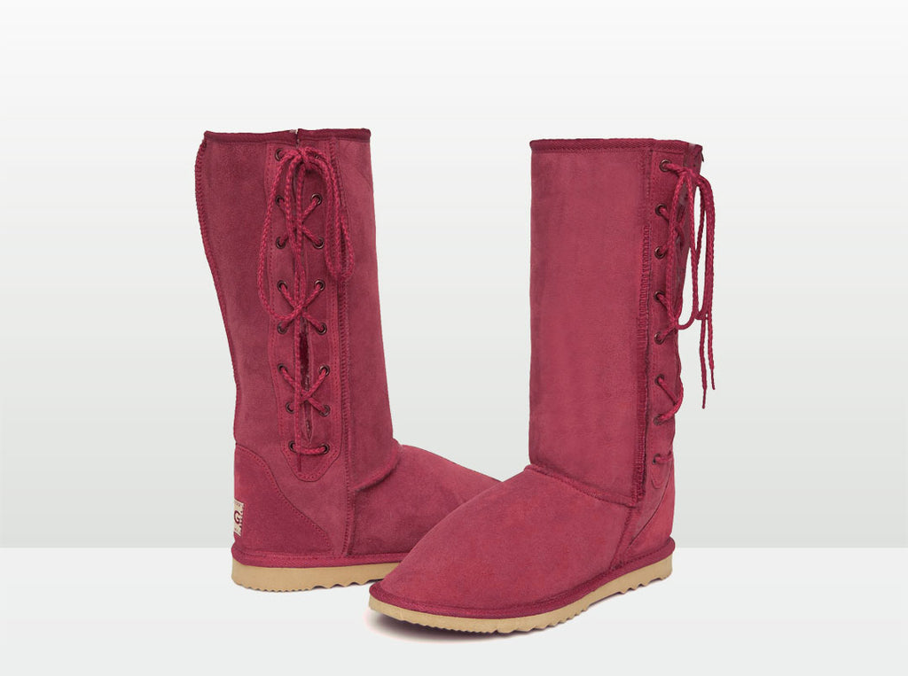 Adults Burgundy Lace Up Tall Ugg Boot