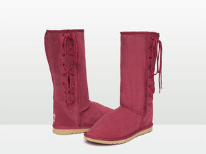 Adults Burgundy Lace Up Tall Ugg Boot