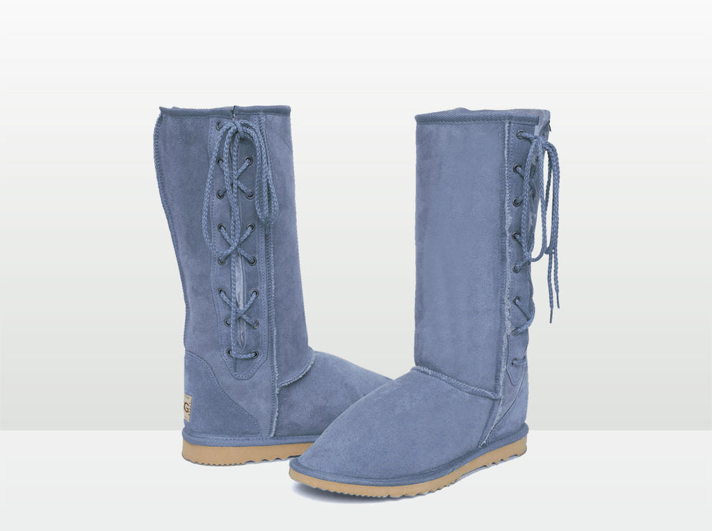 Adults Denim Blue Lace Up Tall Ugg Boot