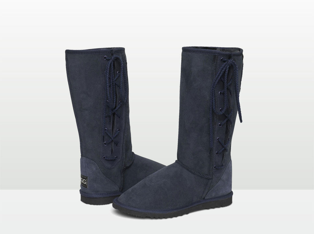Adults Navy Blue Lace Up Tall Ugg Boot