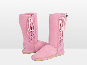 Adults Pink Lace Up Tall Ugg Boot