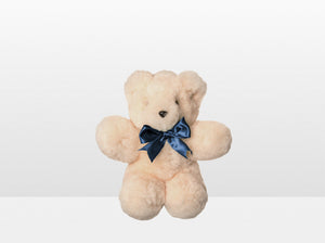 Kids Cream Sheepskin Basil Bear Small with Blue Ribbon