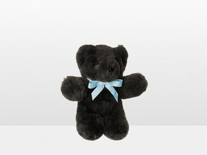 Kids Dark Grey Sheepskin Basil Bear Small with Blue Ribbon