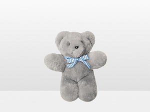 Kids Silver Fox Sheepskin Basil Bear Small with Blue Ribbon