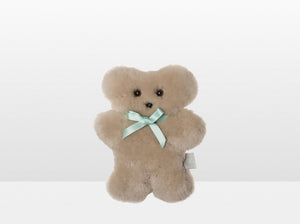 Kids Bamboo Sheepskin Flat Bear with Mint Ribbon