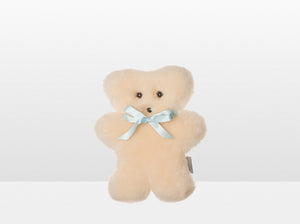 Kids Cream Sheepskin Flat Bear with Blue Ribbon