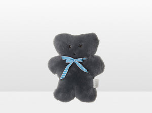 Kids Mid Grey Sheepskin Flat Bear with Blue Ribbon