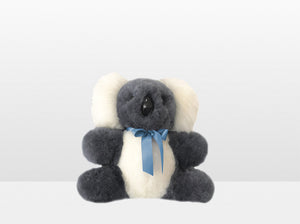 Kids Mid Grey Sheepskin Koala Bear Small with Blue Ribbon