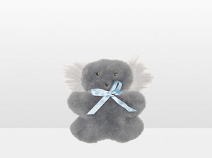 Kids Silver Fox Sheepskin Flat Koala with Blue Ribbon