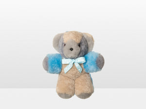 Kids Blue Patch Sheepskin Toby Bear Small with Blue Ribbon