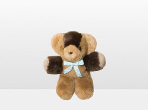 Kids Neutral Patch Sheepskin Toby Bear Small with Blue Ribbon